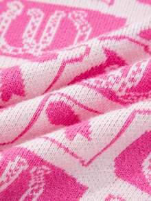 Pull avec imprimé nœud et fer à cheval, vêtements d'hiver pour femmes - Rose bonbon - Voir 4