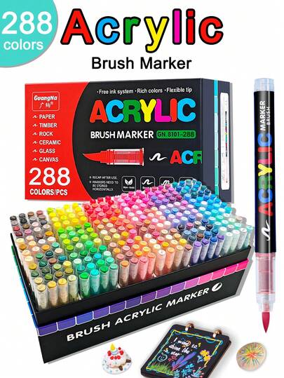 360/288/240/168/120 färger flytande akrylmarkörpennor, studentkonst professionell teckning mjuk spets färgade markörer, kompakt papper stapelbart för DIY målarböcker, lämplig för glas, sten, vattentät kroppskonst, julklapp