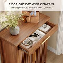 LITTLE TREE Narrow Storage Shoe Rack With Louvered Doors, 5-Tier Wooden Shoe Cabinet With Drawer, Freestanding Slim Shoe Cabinet Shoe Organizer For Entryway, Hallway, Closet, Bedroom, Living Room, Brown - Nâu nhạt - Xem 6
