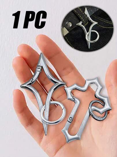 Carabiner Keychain - Silver Star Carabiner Keychain & Cross Pendant Keychain,High-Quality Silver Star Carabiner Clip Keyring With Secure Spring-Gate, Polished Finish & Lightweight Alloy Build; Versatile Purse Accessory