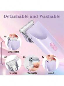 2 In 1 Electric Shaver For Women, 2025 New Rechargeable Women's Body Shaver Bikini Trimmer, Electric Razors For Women, Wet And Dry Hair Trimmer For Facial Face Lip Chin Underarm Legs,USB Charge Waterproof Painless Electric Razors For Silk Skin,Women's Gifts/Christmas Gifts (Pink/Black/Purple) - 黑色 - 查看 4