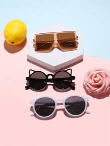 1 Set de 3 Piezas de Gafas de Moda Cuadradas Básicas, con Orejas de Gato Lindas y Redondas Retro, Adecuadas para Niños y Niñas de 6 a 12 Años, para Atuendos Casuales Diarios, Salidas de Vacaciones y como Regalos de Festival - Multicolor - Ver 12