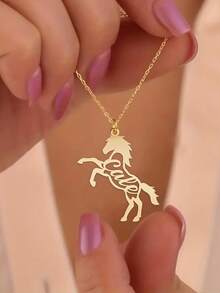 1pc Customized Running Horse Name Necklace, Unisex Stainless Steel Animal Pendant Necklace, Personalized Jewelry Gift - Multicolor 5 - View 9