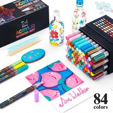 1 Set de 60/84 colores Rotuladores de punta suave de acrílico, Bolígrafos para dibujo de estudiantes para pintura, arte de uñas, graffiti, adecuados para lienzo, pintura de rocas, madera, manualidades DIY, herramienta ideal para inspirar la imaginación y la creatividad - Marcadores acrílicos - Ver 3