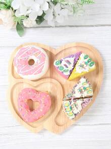 1pc Heart Shaped Solid Wood Food Tray,Valentine's Day Love Wooden Serving Tray,Suitable For Coffee, Milk, Breakfast, Afternoon Tea, Baked Goods, Snacks, Etc,Perfect For Family Gatherings, Restaurants,Kitchen,Ideal For Party Or Home Decor Dining Room Tray - Multicolor - View 2