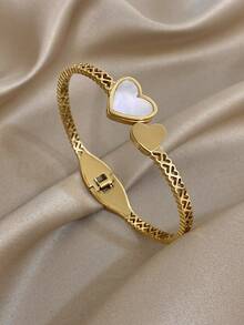 Elegant Heart-Shaped Luxury Zirconia Bracelet, Women's Stackable Gold Bangle, Stainless Steel Bracelet For Women, Suitable For Daily Wear, Parties, Christmas, Birthdays, Can Be A Gift Set - Multicolor - View 7