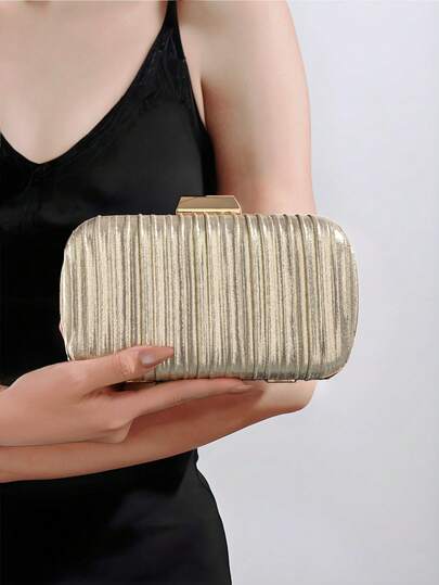 1pc YMI STYLE Champagne Sequin Pleated Elegant Small Clutch Bag, Rhinestone Chain Strap Fashion Handbag, Suitable For Formal Dresses, Galas, Weddings, Cocktail Parties, An Ideal Gift For Women, Versatile Party Bag Perfect For Parties, Weddings, Proms, Galas/Banquets.