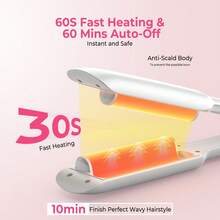 UKLISS Hair Waver Crimper - Beach Waves Hair Curler, Mermaid Waver For Wavy Hair, Wave Curling Iron With 14 Adjustable Temps (120-230°C) | Lightweight & Compact Size | Double Voltage - White Gold - EU C Type Plug(220-240V) - View 7