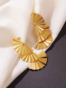 1 Pair Minimalist Fashion Personalized Exquisite Fan-Shaped Tassel Stainless Steel Earrings, Suitable For Women's Daily Commute Outfit/Party Wear Jewelry/Holiday Gift