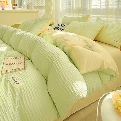 インシアーイージーウォッシュコットンベッド4点セットハイエンドキルトカバー寝具3点セットシングルドミトリーベッドシーツ1.5