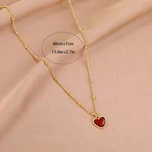 Graceful Red Heart Pendant Necklace - Gold Zinc Alloy Jewelry, Valentine's Day Her, Suitable Daily Wear And Eternal Accessories All Seasons - [紅色的] - 查看 5