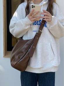 (8769)Women's Medium Synthetic Leather Hobo Bag For Work And Leisure - 棕色 - 查看 2