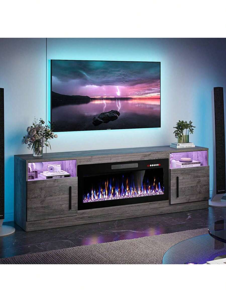 [2 Packages Shipping]Modern Fireplace TV Stand With 36" Electric Fireplace, And Storage Cabinet For TVs Up To 80" - High Gloss Wood Design For Living Room,Thanksgiving,Christmas  Gift - 查看 1