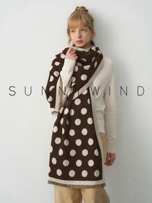 1 件女士波尔卡圆点涤纶百搭简约保暖围巾，适合秋冬季日常使用 - 咖啡色 - 查看 3