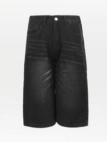 Quần short phong cách đường phố Y2K, quần Bermuda ống rộng rách gối kiểu vintage, quần jean lửng casual cho mùa hè - màu đen - Xem 5