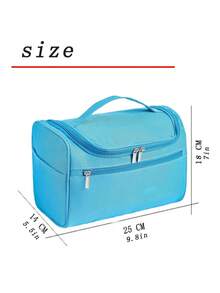 Túi đựng đồ trang điểm dung tích lớn 25*17*13CM, làm từ vải Oxford bền chắc, chống thấm nước và tiện dụng. Chức năng lưu trữ chắc chắn với quai xách và móc, thiết kế khóa kéo kép giúp dễ dàng lấy đồ. Ngăn chính rộng rãi, đựng được chai lọ, bàn chải, kem đánh răng, dầu gội du lịch, dao cạo râu, kem cạo râu và các vật dụng vệ sinh cá nhân khác. - Màu xanh lam - Xem 4