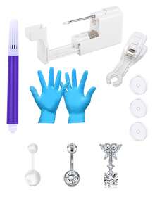 CIZME Bộ dụng cụ xỏ khuyên rốn Súng xỏ khuyên rốn, 3 khuyên rốn, Găng tay, Bút đánh dấu & Kẹp hỗ trợ, Đĩa dùng một lần, Bộ dụng cụ xỏ khuyên rốn nhiều kiểu dáng Bộ dụng cụ xỏ khuyên rốn dạng khuyên - Nhiều màu - Xem 13