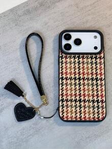 1 Peça Novo Caso de Telefone Macio Antiimpacto e À Prova d'Água com Padrão Minimalist Pied-de-poule + Cordão Fashionable em Formato de Coração, Compatível com Iphone, Ótimo Presente para Amigos, Família, Casais, Aniversário, Feriados
