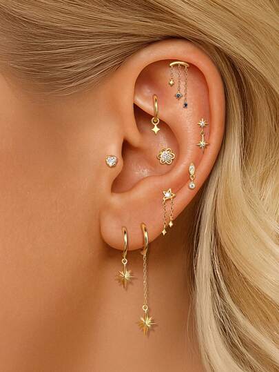 1Pc Star Heart 925 Sterling Silver Earring For Women Drop Earring Minimalist Jewelry Piercing Flat Back For Daily Wear Daily Wear Wedding Party Engagement Fine Jewelry