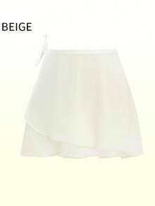 Daydance 女式芭蕾舞裙成人短款裹身雪纺裙系带芭蕾短裙滑冰裙芭蕾舞蹈迷你裙舞蹈服 - 白色 - 查看 5