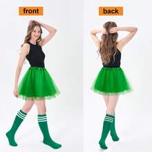 Women Costume Set Classic 4 Layered Tulle Tutu Skirt With Tube Socks,Widely Use: Perfect For Any Occasions, Such As Dress-Up Parties, School Events, Halloween Costumes, Christmas Parties, Dancing, Birthday Party, Photography, Cosplay Performance And Show, Carnival Party Etc - Màu xanh lá cây đậm - Xem 2
