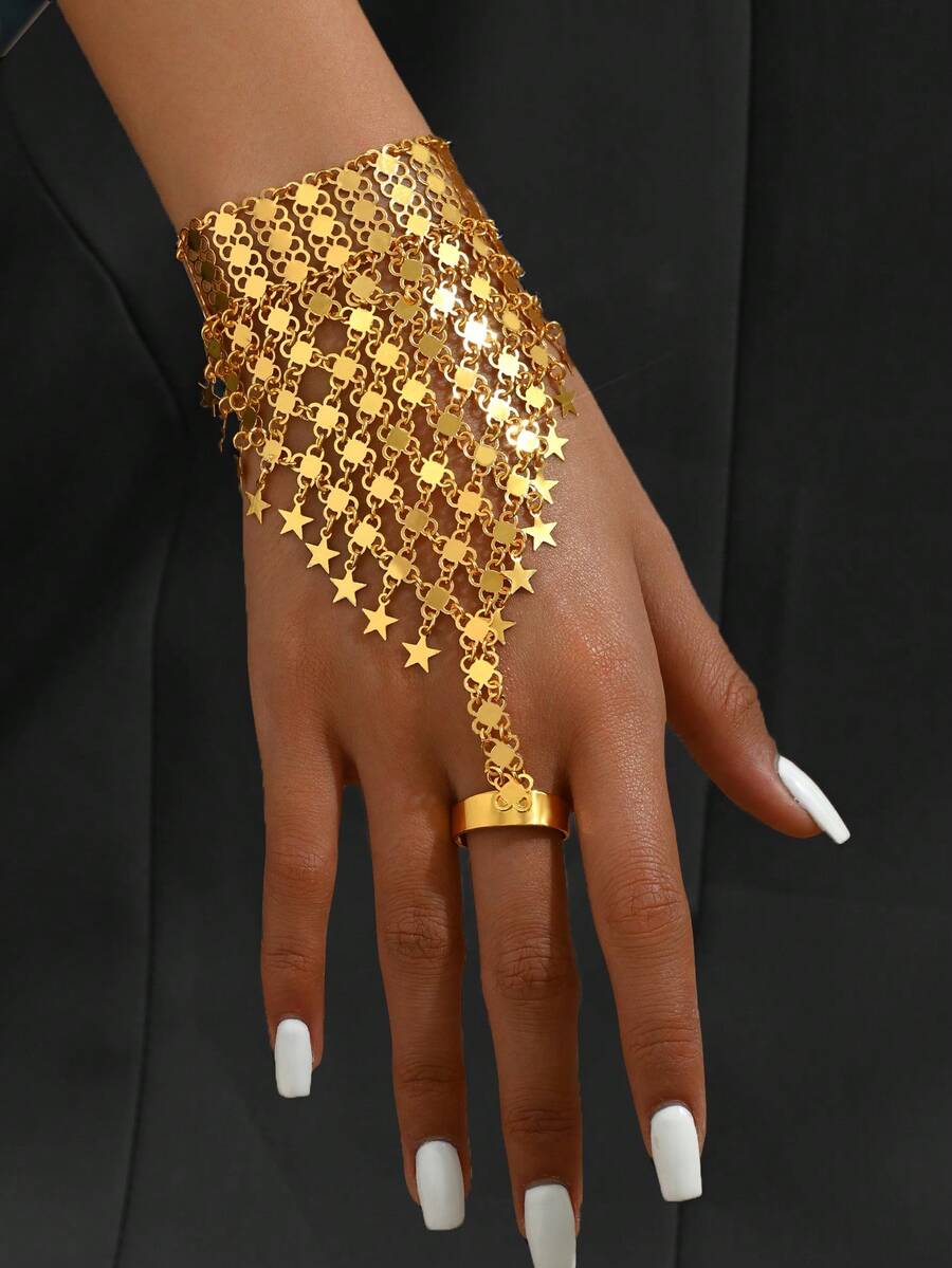 1pc Luxury Elegant Star Tassel Classic Finger Chain Bracelet, Suitable For Women's Party And Banquet Attire