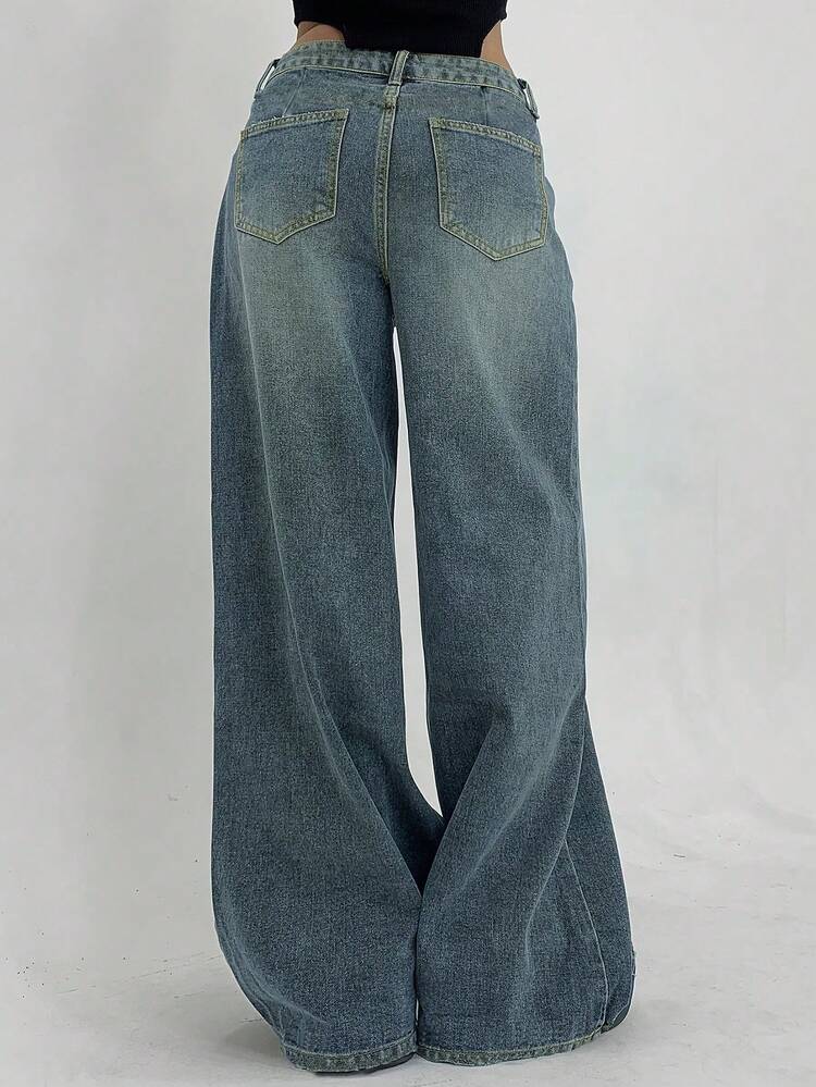 Women's Boyfriend Fit Jeans Loose Vintage Washed Non-Fading Casual Outings Best Seller Pants - 藍色 - 查看 2