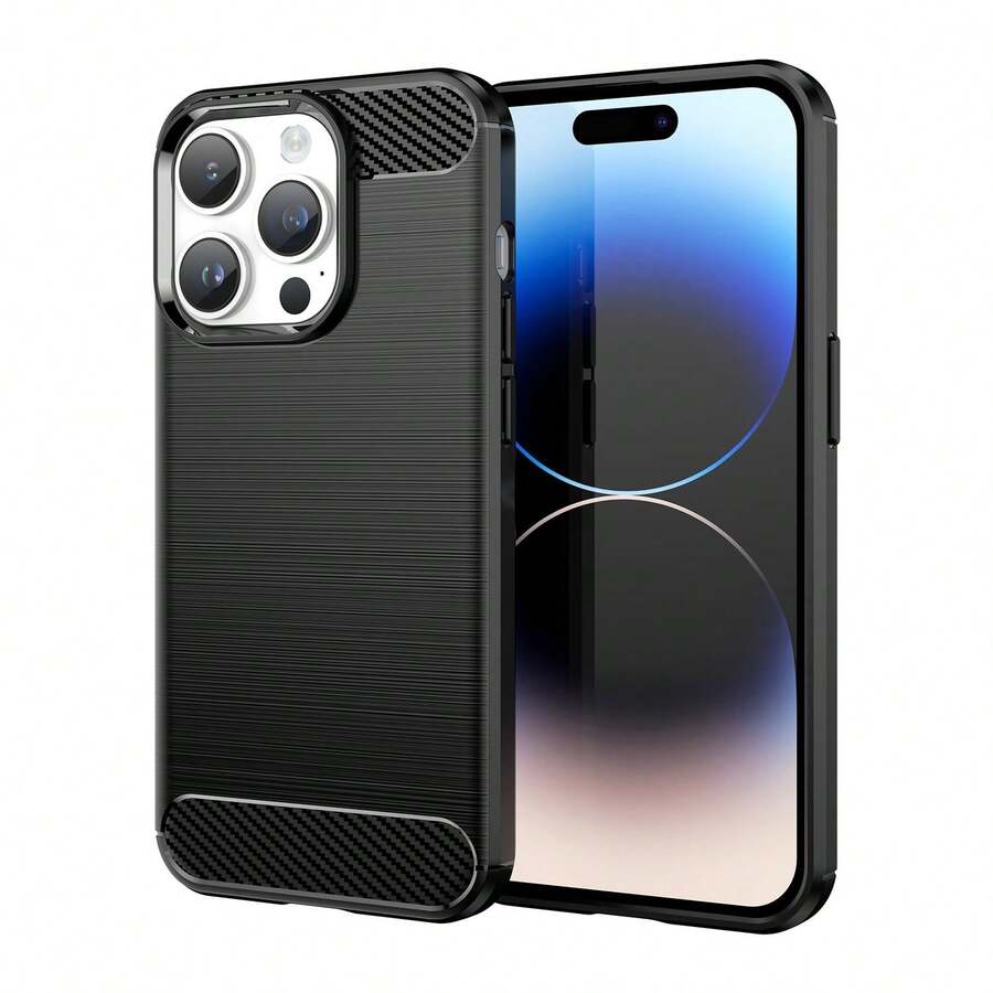 Max Power Digital Funda para Apple iPhone 14 Pro Max  Carcasa Protectora Antigolpes Silicona Negra Diseño Fibra de Carbono Resistente Absorción de Choque [Compatible Carga Inalámbrica] - Negro - Ver 1