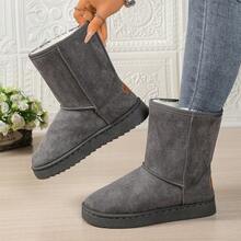 1 Pair Thick Plush Tall Boots, Thick Sole Versatile Women Slip-On Mid-Calf Boots - Grey - View 11
