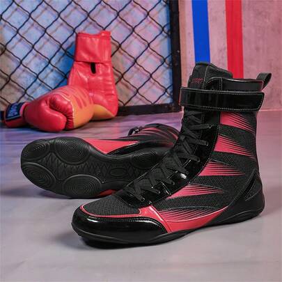 Zapatos de lucha para hombres, zapatos de boxeo de caña alta, zapatos de entrenamiento, botas de kickboxing, zapatos de Muay Thai, zapatos de fitness, zapatos deportivos profesionales de alta calidad para hombres, zapatos cómodos, antideslizantes, resistentes al desgaste, transpirables y con soporte de tobillo con suelas texturizadas