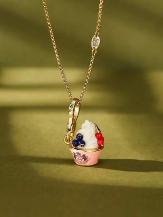 1pc Fashionable & Cute Enamel Letter, Cherry, Blueberry, Ice Cream Pendant Necklace, Suitable For Women, Sweet & Stylish For Party, Jewelry, Accessories, Bag/Key Chain Pendant, Girlfriend Gift, Halloween Gift, Christmas Gift