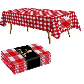 3/4pcs Black & Red Disposable Plastic Tablecloth, 54"X108" Rectangle, Suitable For Graduation Party, New Year Decoration, Birthday Wedding Celebration