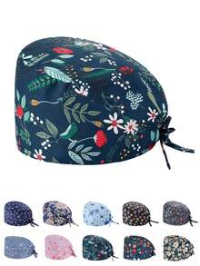 1 pieza Gorra de trabajo/gorra de enfermera con estampado floral vintage para mujeres, antibacteriana y antipolvo, con correa ajustable en la parte posterior, forro absorbente, gancho para la correa de la máscara, adecuada para médicos, enfermeras, salones de belleza, clínicas veterinarias, servicios de limpieza y mantenimiento del hogar - Multicolor - Ver 11