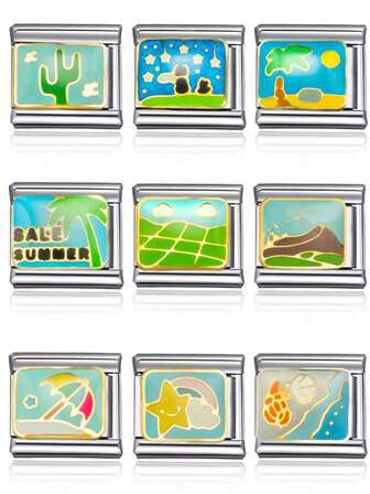 1件 2026 顶级时尚风景几何树 DIY 意大利模块化吊坠情侣手链不锈钢饰品制作吊坠手链，适合母亲节、情人节、节日礼物送给女友、朋友、家人、派对，搭配日常服装