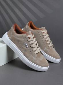 2025 New Men's Sports Shoes Men's Fashion Handsome Casual Shoes Lace Up Men's Shoes Skateboarding Shoes Men's Sneakers Personalized Street Men's Shoes - Khaki - View 1