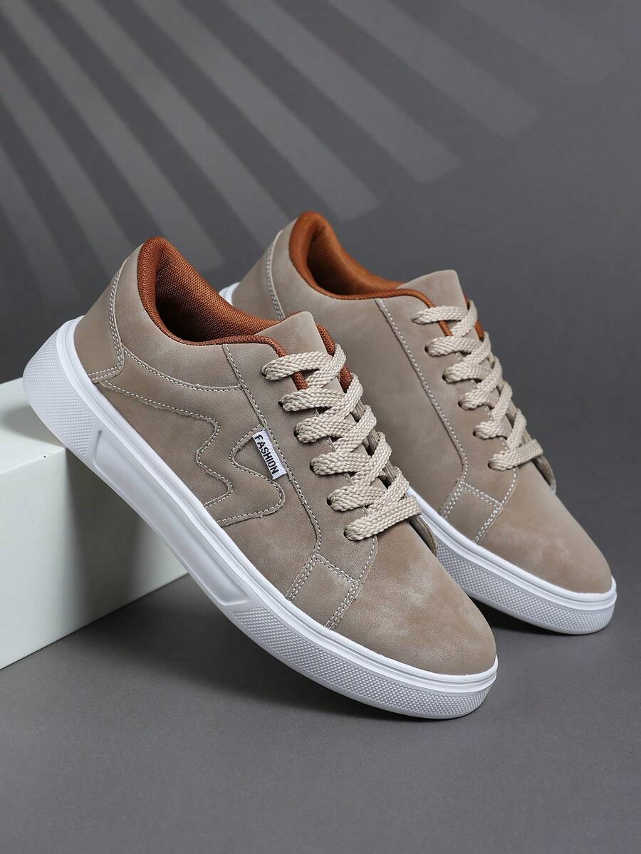 2025 New Men's Sports Shoes Men's Fashion Handsome Casual Shoes Lace Up Men's Shoes Skateboarding Shoes Men's Sneakers Personalized Street Men's Shoes - Khaki - View 1
