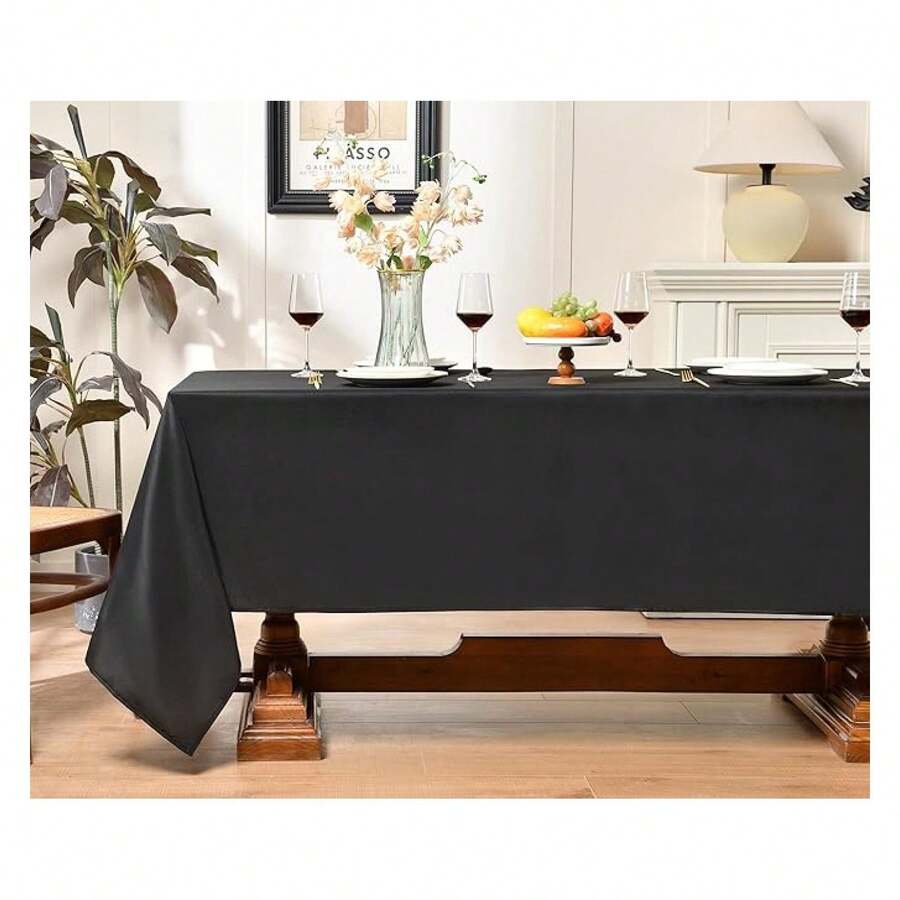 Black Tablecloths,2 Pack 90 * 156inch Stain And Wrinkle Resistant Polyester Black Rectangle Tablecloth,Decorative Fabric Table Cover For Party,Wedding,Kitchen,Dinning - 多色763 - 查看 1