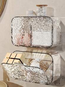 1pc/Bathroom Wall Mounted Storage Rack, Transparent Dustproof, Thickened , Bathroom Shelf, Cosmetic Storage Rack, Bathroom Storage And Organisation Rack, Suitable For Cosmetic Pads, Lipstick, Swabs, Toiletries Storage, Bathroom, Toilet, Mirror Cabinet Storage, Dorm Room