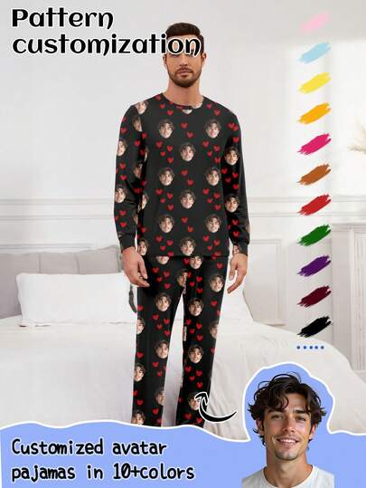 Customized Men/Women/Kids/Pets/Cartoon/Holiday Themed Interesting Long Sleeve Top & Pants Pajama Set, Loungewear, Winter,New Year's Eve Outfit