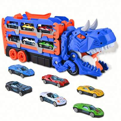 Dinosaur Truck And Track Toy Set With 12 Alloy Cars Ultimate Garage Vehicle Playset For Kids Early Learning Development