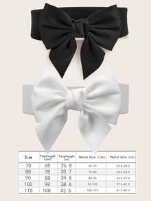 2pcs Women Bow Elastic Waist Belt,Versatile Accessory For Plus Size Casual Dresses Summer, School Fall, Autumn, Halloween - Black+White - View 8