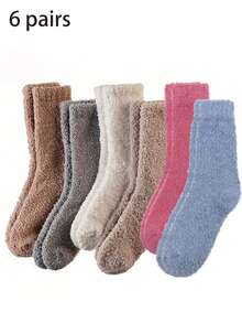 2双/4双装珊瑚绒女袜，加厚保暖绒毛睡袜，适合居家穿着和产后恢复，尺码35-43，秋冬季，蓬松柔软