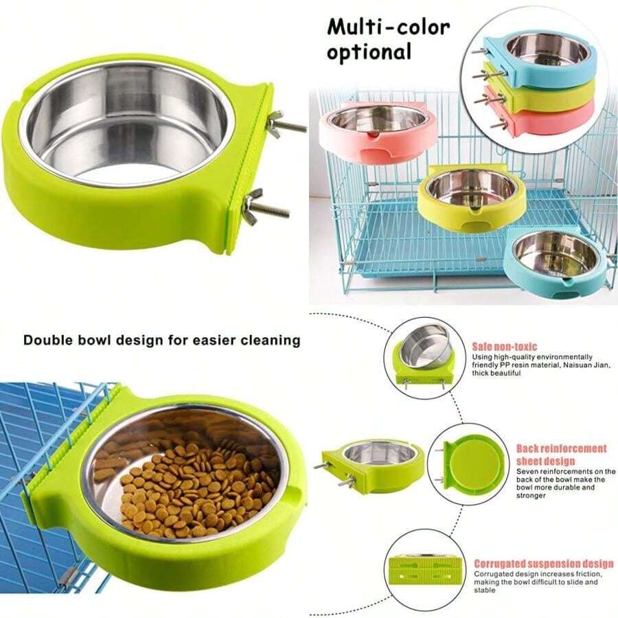 Guardians Stainless Steel Dog Bowl Removable Water Pets Cage Coop Cup Large Cat Puppy Birds Bowl with Bolt Holder(Pequeño Verde) - Tipo 5 - Ver 1
