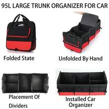 Black And Red Car Trunk Organizer, Heavy-Duty Foldable 95-Liter Capacity, Car Trunk Storage Bag With 4 Compartments And Adjustable Shoulder Straps, Perfect For Travel, Camping, Shopping, And Is Ideal For SUVs, Trucks, Cars, SUVs, And Minivans. - Black and White - View 4