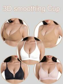 5 piezas Sujetador sin costuras y sin espalda para mujer, ropa interior sin tirantes para verano, sujetador sexy para novia. Incluye tres tipos de tirantes, sin costuras y transpirable, con tirantes ajustables, sujetador delgado, cómodo y transpirable, adecuado para bodas, vestidos de gala, faldas camiseta, etc. - Multicolor - Ver 3