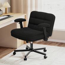 Teddy Plush Criss Cross Desk Chair With Flip-Up Arms And Wheels  Adjustable Height Wide Office Chair For Vanity Home Office Bedroom, Black - màu đen - Xem 8