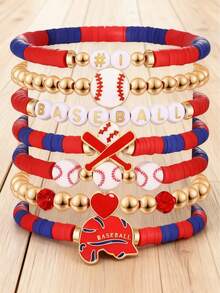 7Pcs/Set Game Day Stackable Sports Rugby Charm Bracelet Jewelry For Women Men - Perfect For Football Fans - Green - View 12