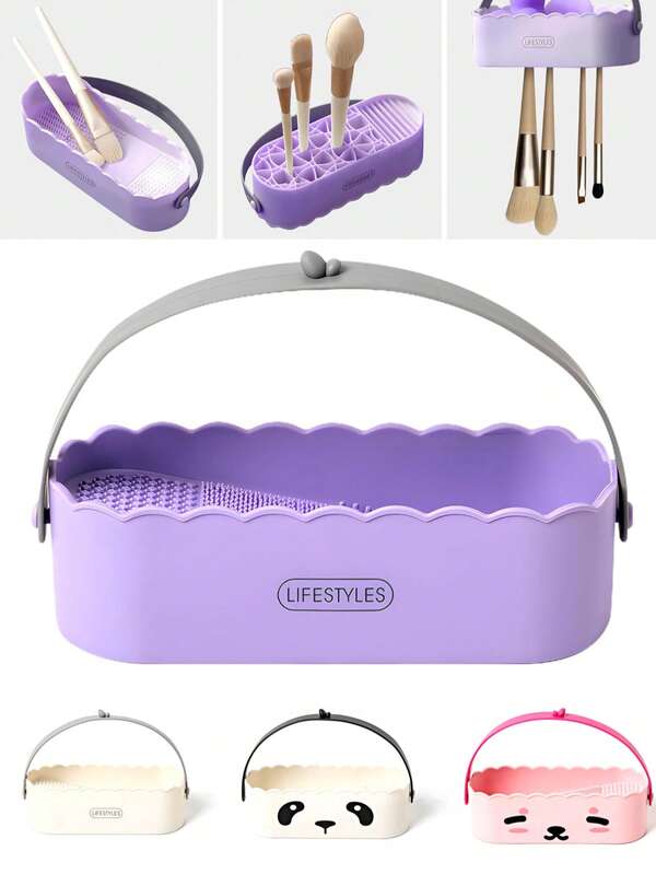 Rangement de pinceaux de maquillage en silicone avec support de séchage et outil de nettoyage - bol de nettoyage à textures multiples, 77 trous de fixation, fente pour éponge - matériau en silicone et PP de haute qualité, cadeau parfait pour les artistes maquilleurs et les amateurs de beauté, organisateur de pinceaux de maquillage, conception compacte, structure solide, convient aux utilisateurs de maquillage