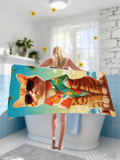 1pc Animal Cat Pattern Quick Dry Microfiber Towel Oversized Ultra-Fine Fiber Breathable Portable Swimming Travel Towel Portable Ultralight Camping Hiking Bath Towels Multiple Sizes For Swimming Vacation Travel Women Travel Gym Yoga Resort Mountain Climbing Shower Camping Accessory Ultra Absorbent & Quick-Dry, Luxury Bath Sheet For Spa, Hotel, Home Use