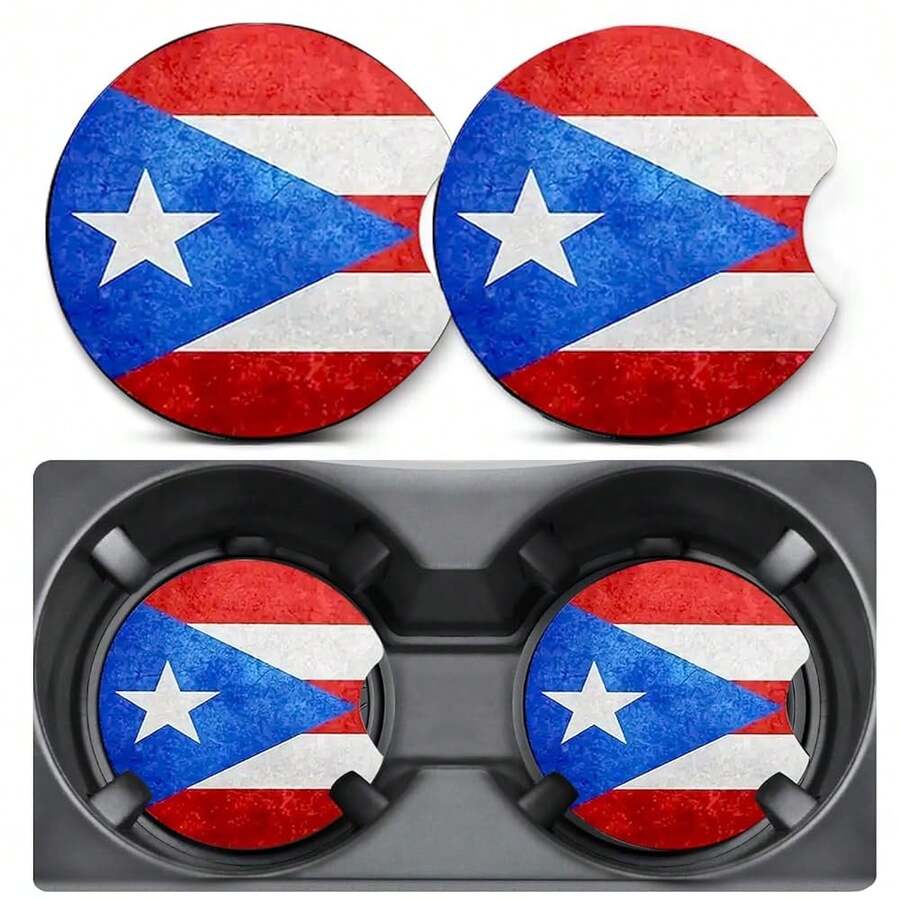 2 Pack Car Coasters For Cup Holders,Puerto Rico Flag Car Cup Holder Coasters,2.75" Universal Size Anti Slip Rubber Mat,Car Cup Holder Decal Decor,Puerto Rico Flag Gifts For Men,Women{"Color_name":"PuertoRicoFlag","Size_name":"2PCS"} - 波多黎各國旗 - 查看 1